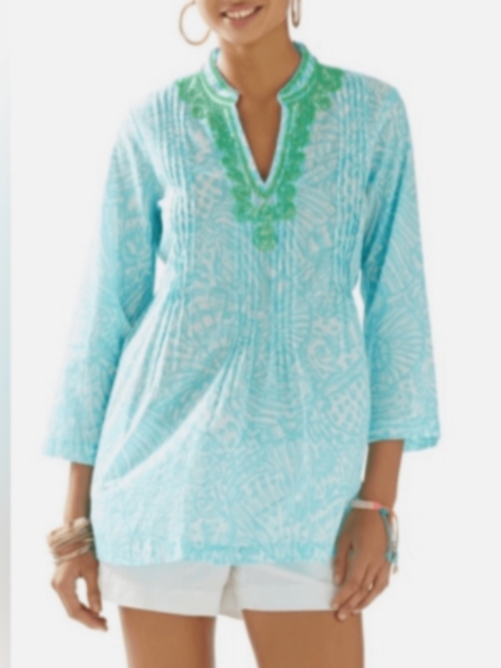 Lilly Pulitzer Sarasota Beaded Tunic Sea Cups Shorely Blue Beach Top Blouse Smal